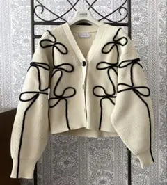 ★ADAM ET ROPÉ ラインニットカーディガン　リボン★フリーサイズ