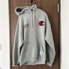 Champion USA刺繍 グレー パーカー X-LARGE