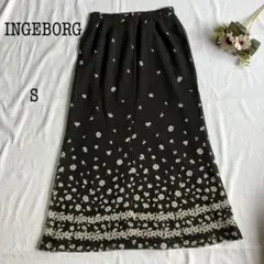 美品 INGEBORG インゲボルグ フレアスカート 花柄 ブラック Sのサムネイル