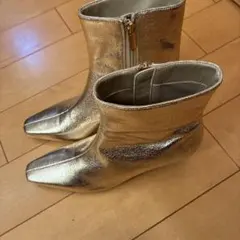 EVOL ゴールド ジッパー付きショートブーツ