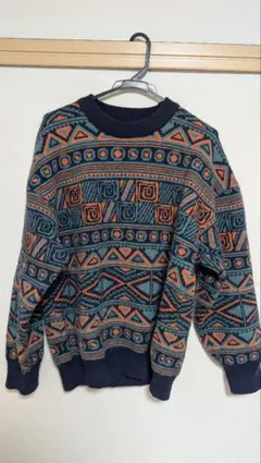 総柄ニット セーター L｜ネイティブ柄 幾何学 古着 ヴィンテージ風