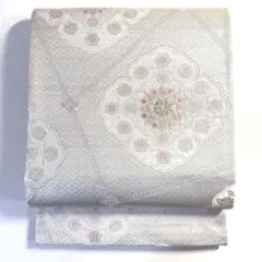 6k809 袋帯 絹 正倉院文様 華文 銀色 白 花柄 和装 着物 - メルカリ