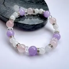 天然石ブレスレット ローズクォーツ×ラベンダーアメジスト×ムーンストーン×水晶