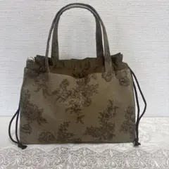 巾着型トートバッグ　 Dカン付き　コーデュロイ