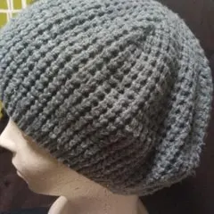 グレー ニット帽 リブ編み