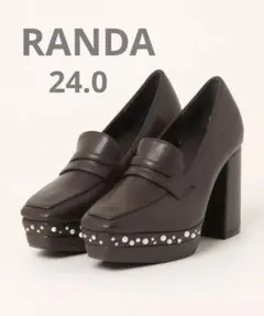 美品★RANDA★スタッズ付きダークブラウンローファー