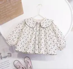 花柄クリーム色長袖ブラウス100