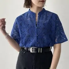 PAGE BOY WEB限定アイテム レースバンドカラーシャツ ブルー ネイビー