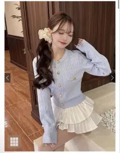 GRL ゴールドボタンケーブルニットカーディガン[fs30] ブルー