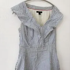 トミーヒルフィガー ストライプ ワンピース フリル襟 Aライン【M】