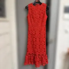 レース 赤 ナイトドレス フリル裾