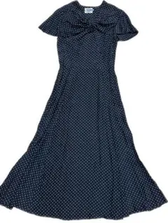 ローラアシュレイ　ロングワンピース　サイズ7 日本製　ネイビー×ホワイトドット