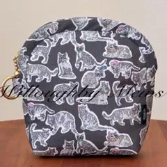 縦長◼️ハンドメイドポーチ リバティタナローン ウィロビーミューズ 猫 ねこコスメ