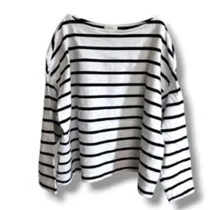 GUジーユーボートネック 長袖 Tシャツ 白黒ストライプM