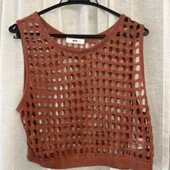 WEGO オレンジブラウン　メッシュニットベスト