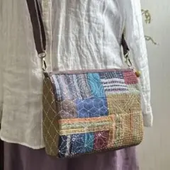 新作⭐︎松阪もめん縞模様×刺し子のパッチワークキルト ハンドメイド