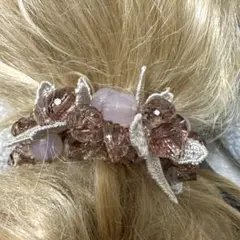 一点物☺︎☺︎シュシュ専売138Bキラキラビーズ付可愛いお花ビジューヘアゴム上品紫茶