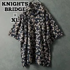 【★アロハ×レーヨン100%】XL レトロ古着 ネイビー系 半袖シャツ 花柄
