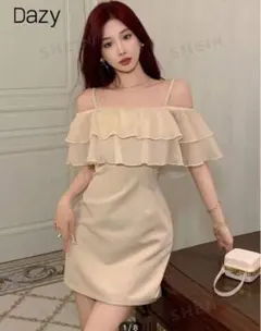 DAZY ソリッドカラー ラッフルトリム キャミワンピースと半袖リボンシャツ