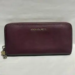 長財布 マイケルコース 長財布 ラウンドファスナー レザー 紫