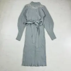 美品✨MERCURYDUO ニットワンピース レース ブルー S（E620）