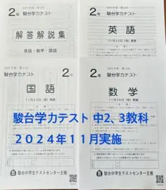 駿台学力テスト 中2英語 国語 数学　2024年11月実施、第3回、駿台模試