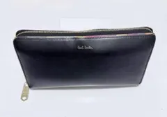 ポールスミス　長財布　マルチストライプ　ラウンドファスナー　ブラック　本革　牛革