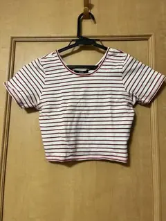 白赤ストライプ クロップドTシャツ 半袖のサムネイル