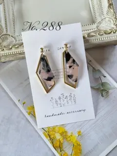 No.288 ピンクマーブル＊ゴールドフープ ハンドメイドピアス イヤリング