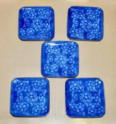 1705 深川製磁　百花菊　銘々皿揃　角皿　5客　未使用 1705 深川製磁 百花菊 銘々皿揃 角皿 5客 未使用 染