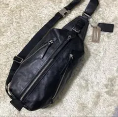 【極美品】コーチ トンプソン ショルダーバッグ レザー ブラック 黒 ボディ