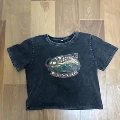 ダークグレー クロップドTシャツ グラフィックプリント