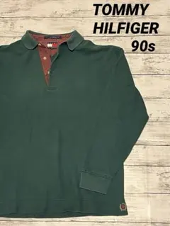 トミーヒルフィガー　ポロシャツ　　長袖　グリーン　刺繍　フラッグタグ