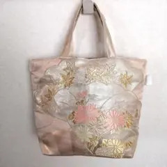 花柄刺繍トートバッグ 帯リメイク 和柄 和装 バッグ