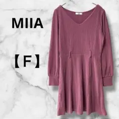 0446　ワンピース　ニットワンピース　ひざ丈　長袖　リブ　フェミニン　Ｍのサムネイル