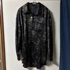 長袖シャツ 黒 金色の龍模様 中華風