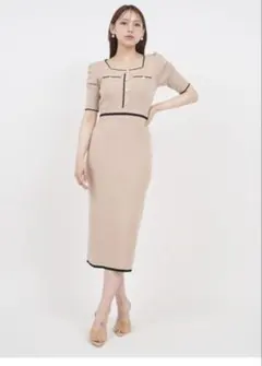 ROYAL PARTY スクエアネック配色タイトニットワンピース