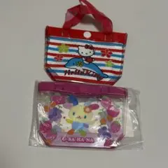 サンリオ プールバッグ風ミニポーチ キティ　ウサハナ