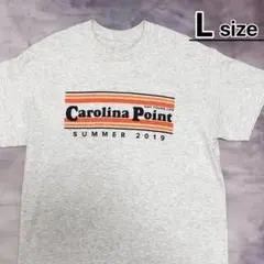 USA古着　Tシャツ　L　ライトグレー　杢　霜降り　プリント　イベント　ロゴ