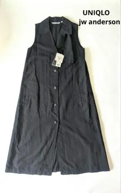 【未使用】UNIQLO JW ANDERSON リネン混ラペルワンピース 黒 Sのサムネイル