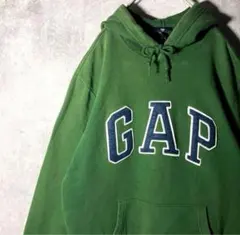 GAP アーチロゴ パーカー 刺繍 ビッグロゴ グリーン 緑 ゆるだぼ 古着 M