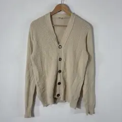 60s 70s レトロ古着 Vネック ニットカーディガン ワッフル編み ベージュ