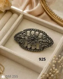925 Sterling Silver Marcasite Antique-Style Oval Brooch