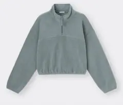 ジーユー ストレッチフリースハーフジッププルオーバー(長袖) グリーン Mサイズ