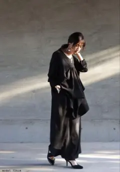 【新品未使用】入学式にも　アンティカ　異素材ドレープデザインロングワンピース