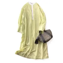 美品 シップス ブロードバンドカラーシャツワンピース ストライプ イエロー