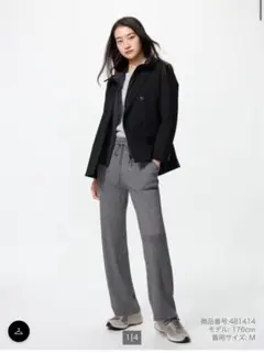 ウォッシャブルニットリブパンツ/丈長め　グレー