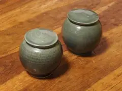 fabindiaインド製　陶器 蓋付き壺 2個セット 骨董品 スパイスポット