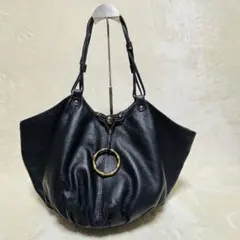 ear PAPILLONNER 本革 大容量トート 黒 シボ革 リング