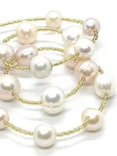 【大珠テリ強】本真珠11mm自然色パールネックレス K18金箔マルチカラー超希少